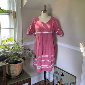 Lisa Marie Fernandez pink ric rac dress, linen, small, medium